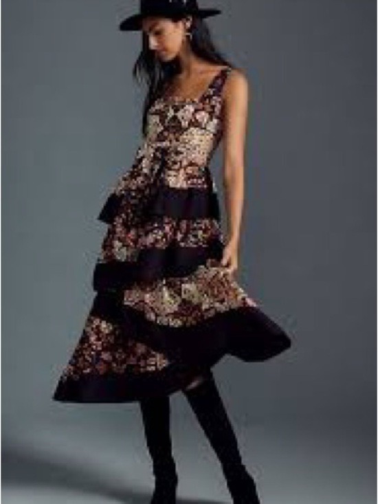 By Anthropologie Dresses & Skirts - By Anthropologie Square-Neck Printed Tiered Midi
Dress. Size Medium